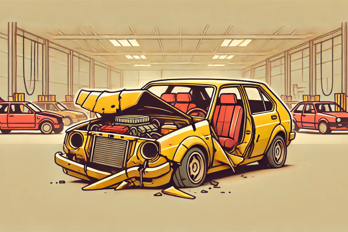 Illustration of a salvaged car.