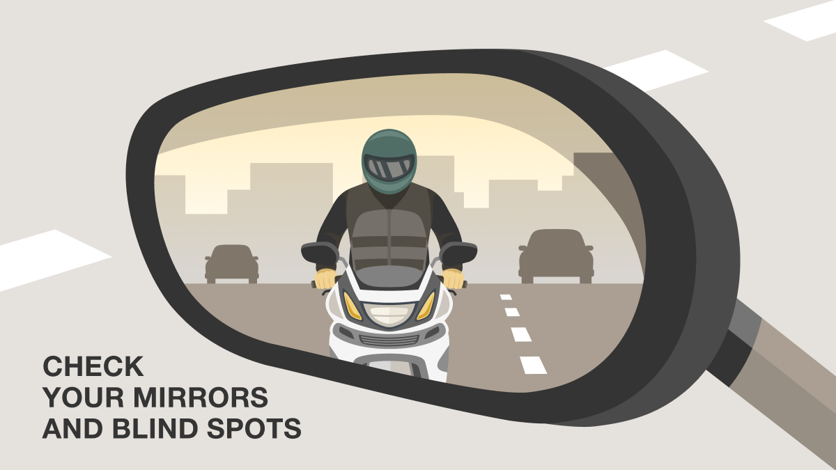 Graphic of motorcycle in a car's side mirror