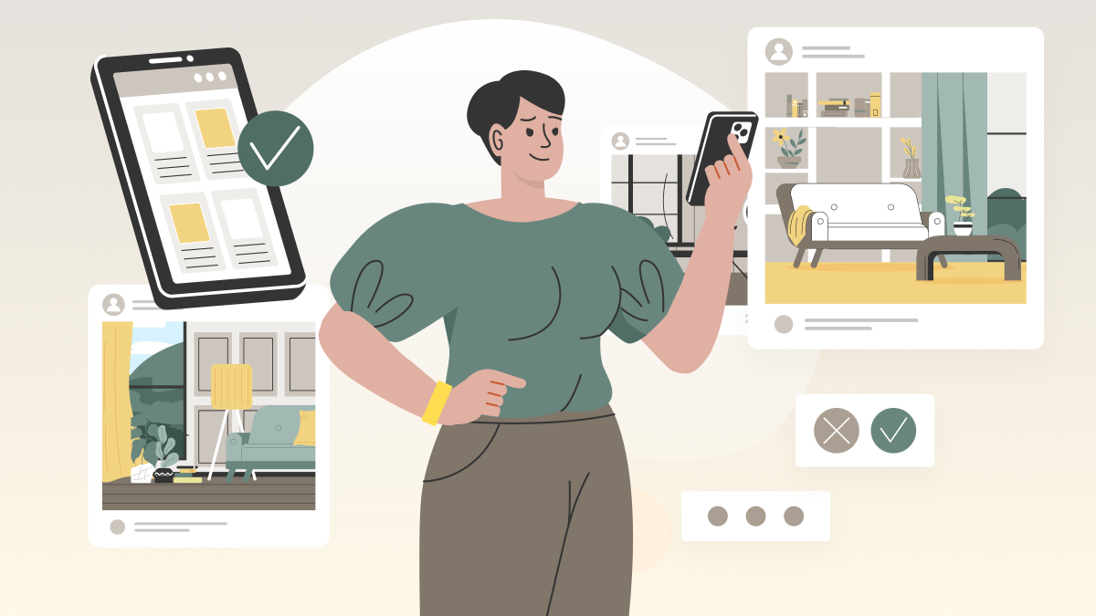 Graphic of a homeowner starting the condo search online
