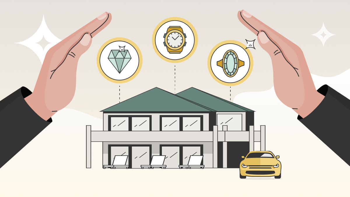 Graphic of a property and valuables protected under blanket insurance